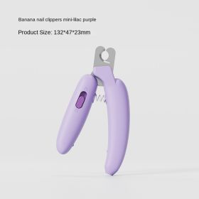 Pet nail clippers, cat nail clippers, dog nail clippers, LED blood line pet nail sharpeners, cross-border one piece shipping (Specifications: individual, colour: Banana mini without light - lilac purple)