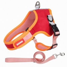 dog Harnesses and dog leash set; Suede Pet Chest Strap Saddle Vest Style Dog Chest Back Reflective Dog Strap Dog Rope Wholesale (Specification (L * W): L, colour: Red)