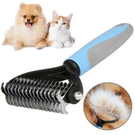 Grooming Brush for Pet Dog Deshedding Tool Rake Comb Fur Remover Reduce 2-Side Dematting Tool for Dogs Grooming Brush Double Sided Shedd (Color: Blue)